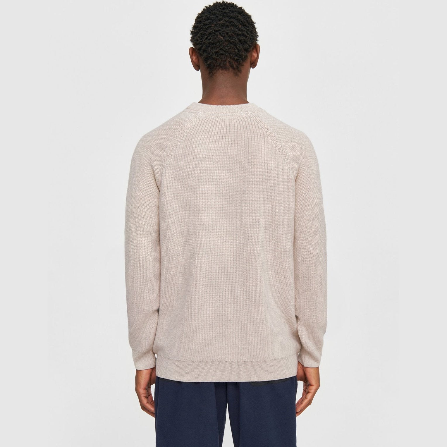 Knowledge Cotton Apparel M O-Neck Merino Wool Rib Knit Kelp