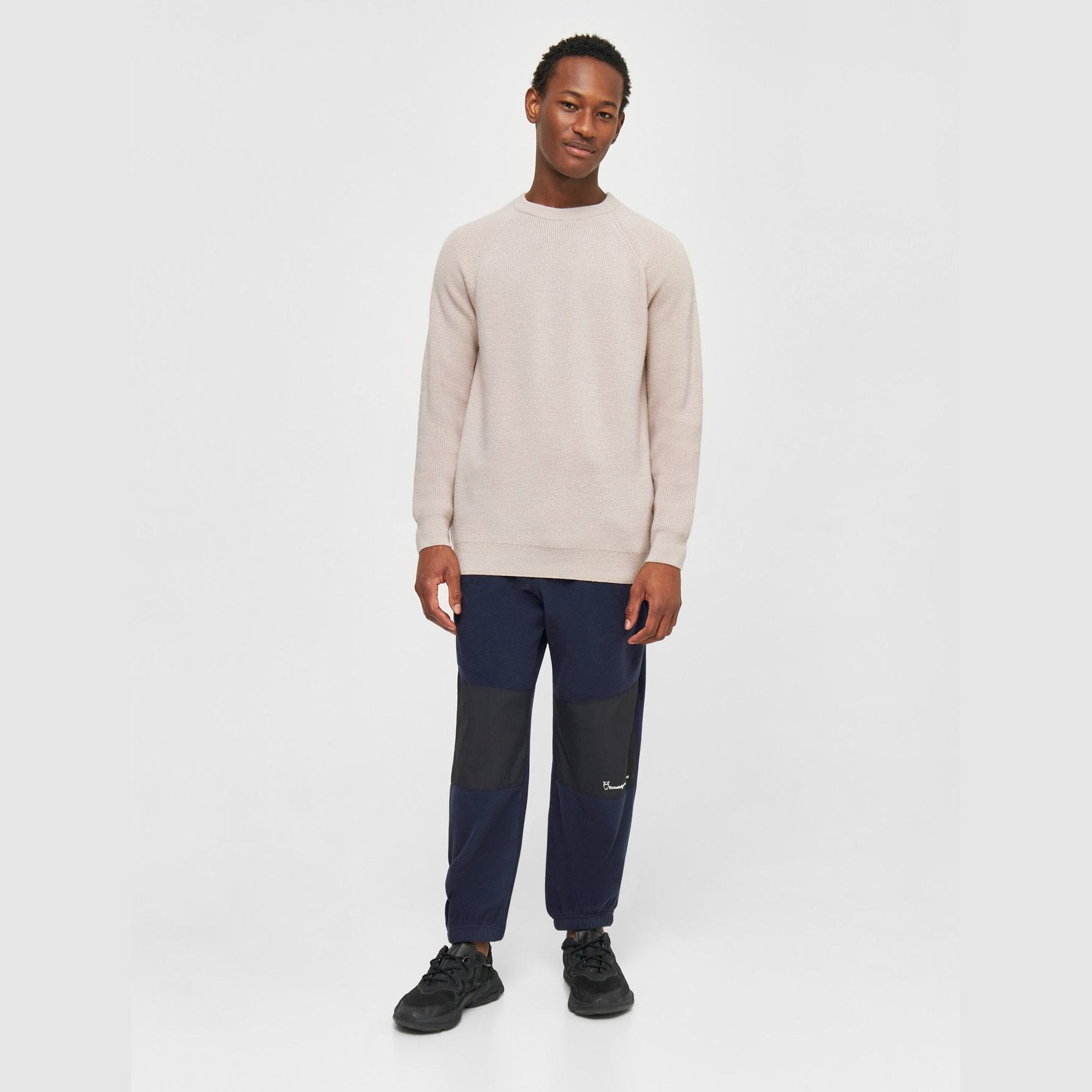 Knowledge Cotton Apparel M O-Neck Merino Wool Rib Knit Kelp