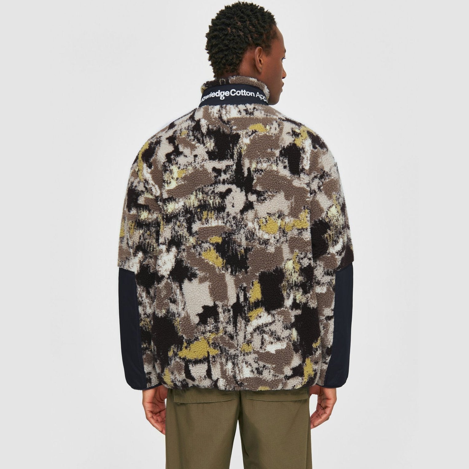 Knowledge Cotton Apparel Oversized Jaquard Sherpa Jacket Brown AOP