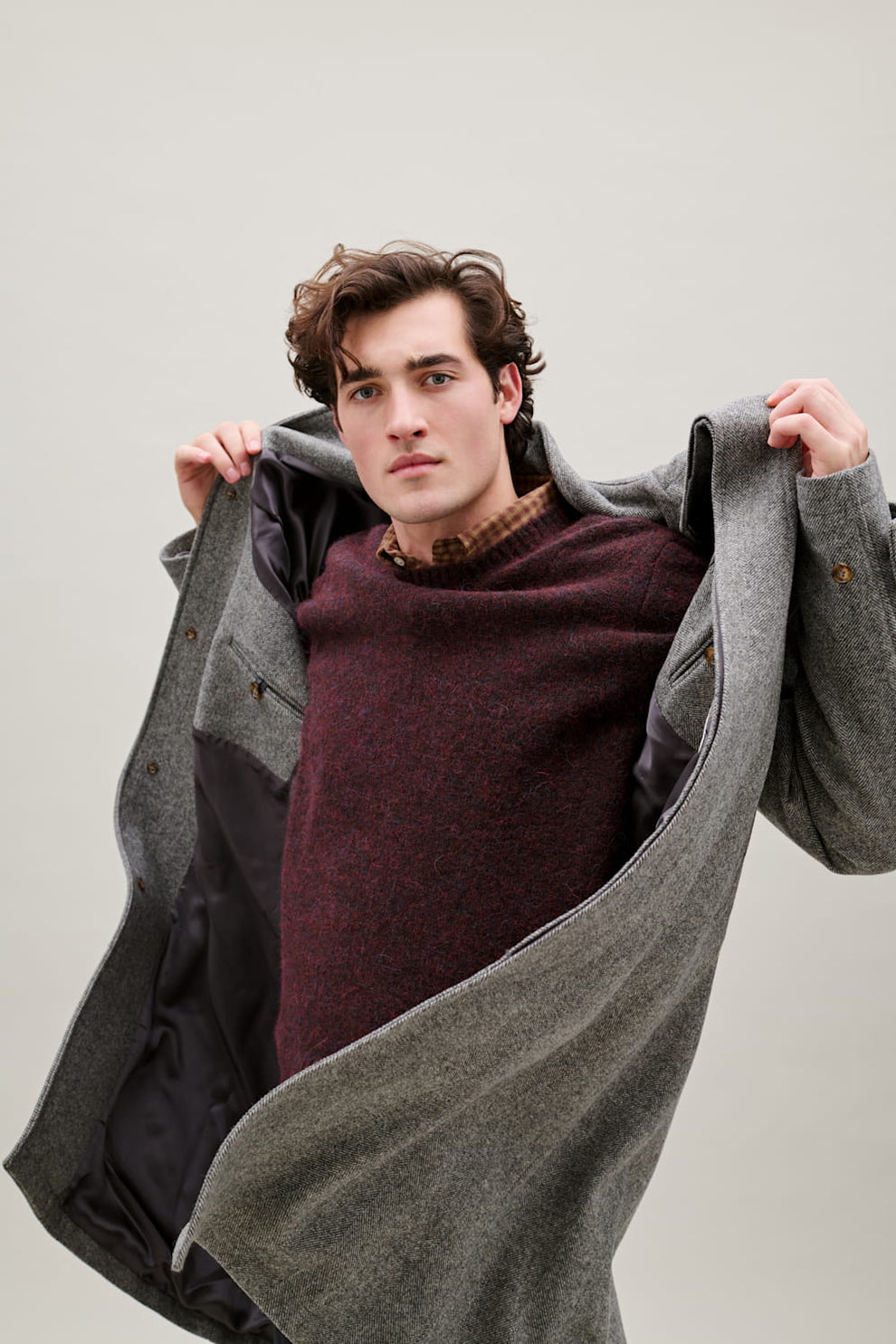 Forét Pine Wool Coat Grey Herringbone