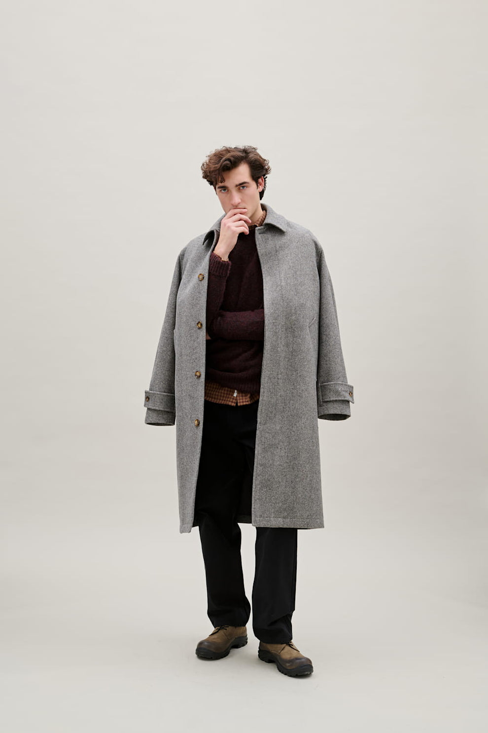 Forét Pine Wool Coat Grey Herringbone