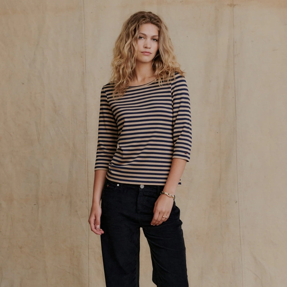 REDGREEN W Cleo 3/4 LS T- Shirt Dark Sand Stripe