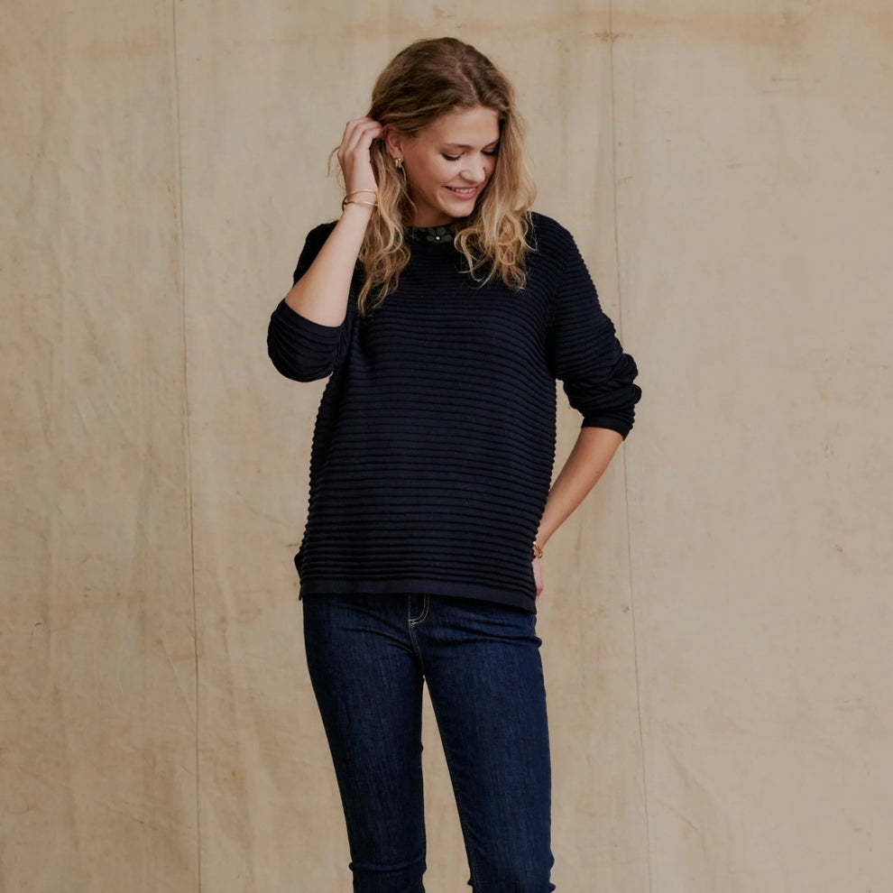 REDGREEN W Jessie Crew Neck Strik Navy