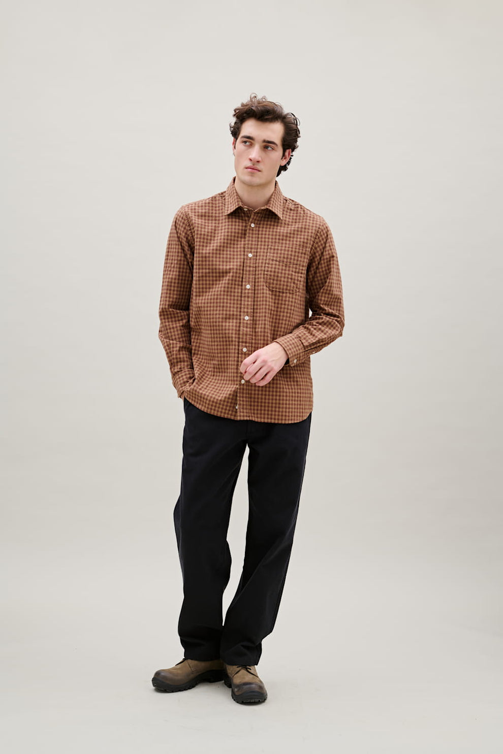 Forét Ridge Flannel Regular Fit Check Shirt Rust Check