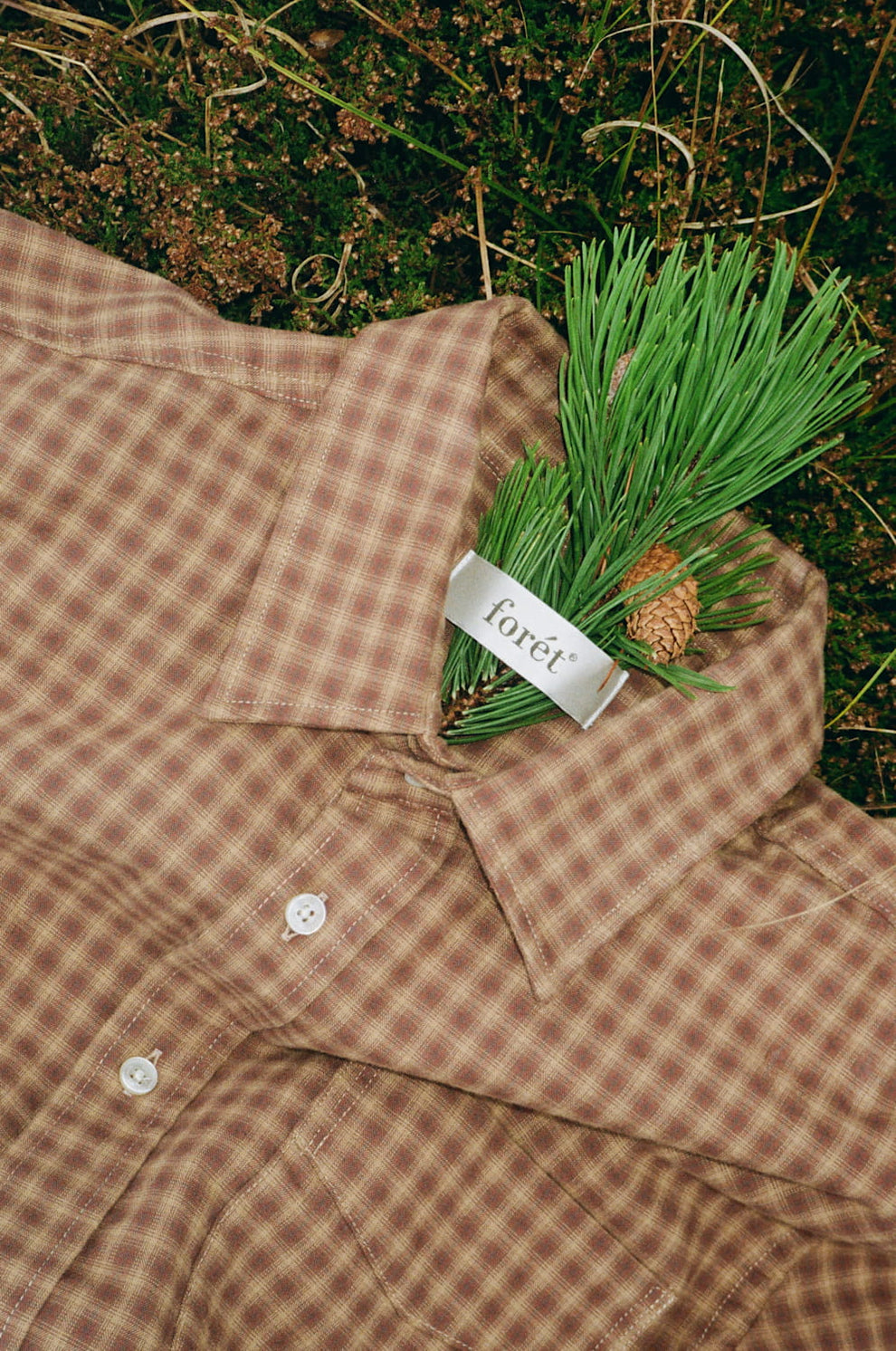Forét Ridge Flannel Regular Fit Check Shirt Rust Check