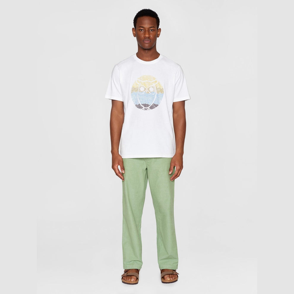Knowledge Cotton Apparel M Regular Circled Owl Printed T-shirt Bright White