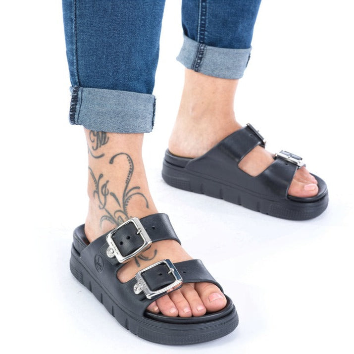 Rieker W Sandal m sølvspænder Black
