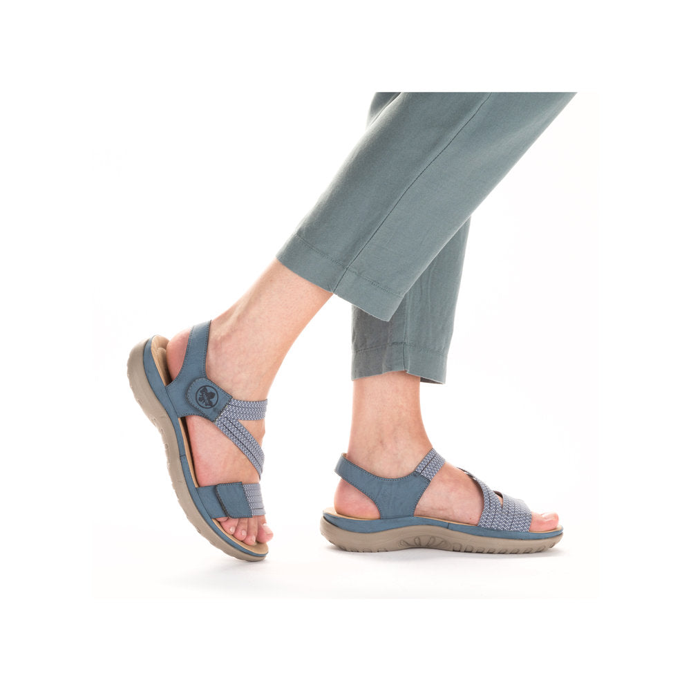 Rieker W Sandal med Elastik og Velcro Blå