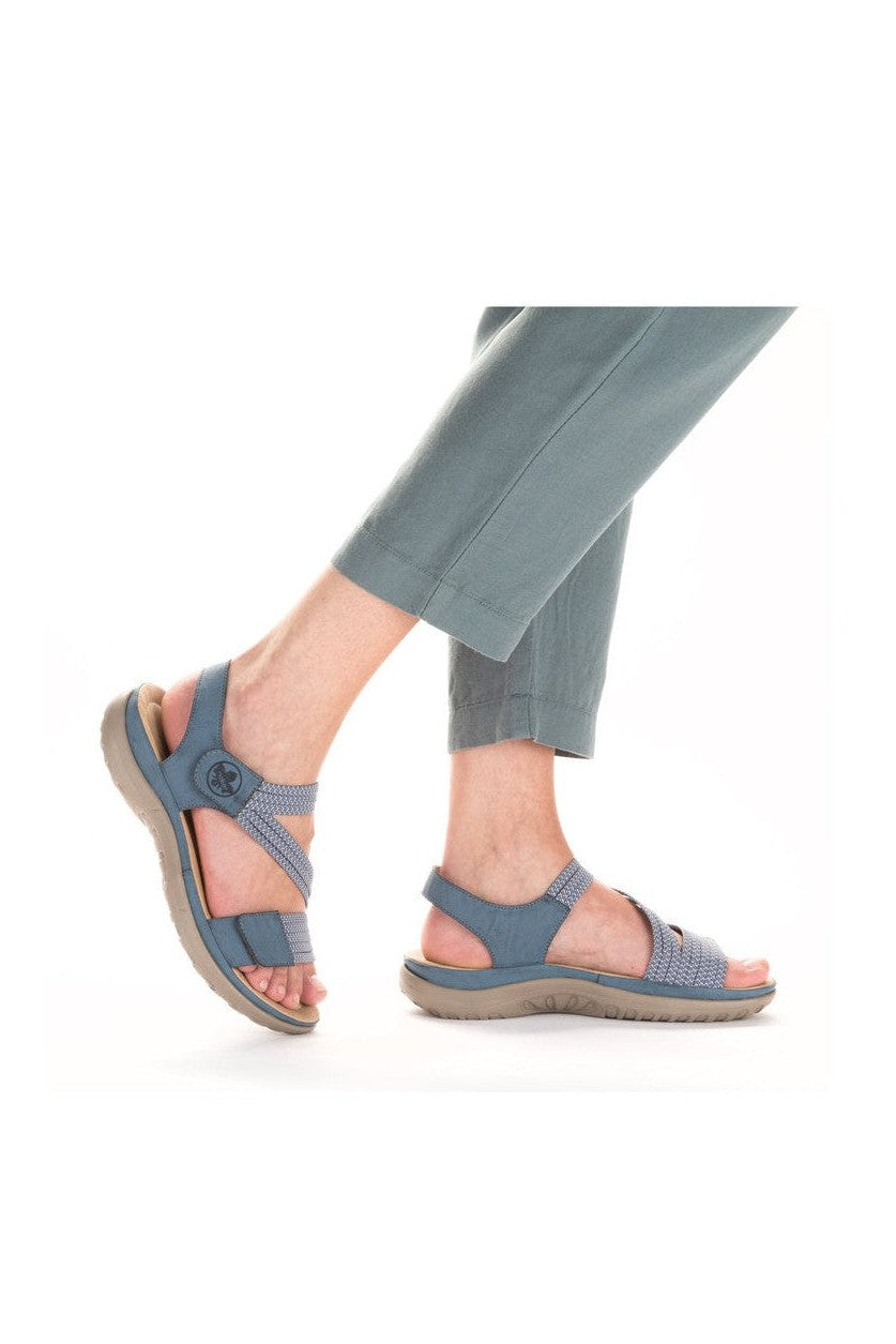 Rieker W Sandal med Elastik og Velcro Blå