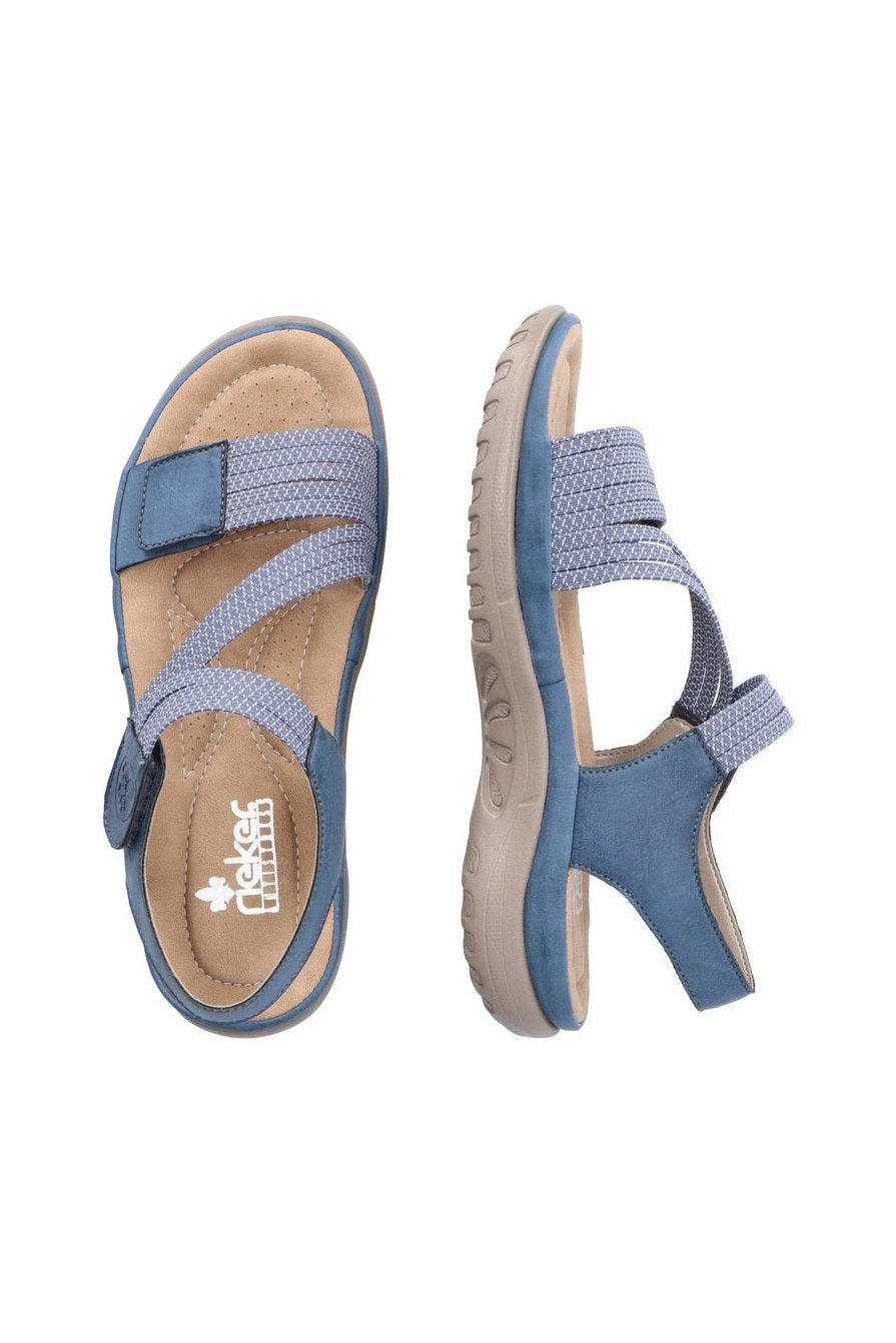 Rieker W Sandal med Elastik og Velcro Blå