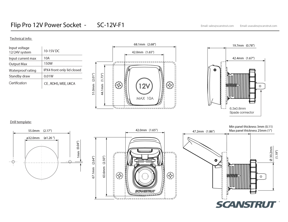 Scanstrut ROKK Flip Pro 12V strømudtag