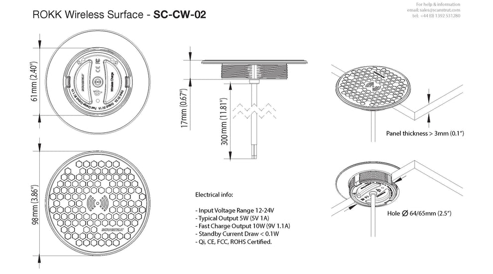 Scanstrut SC-CW-02F ROKK Charge trådløs planmonteret