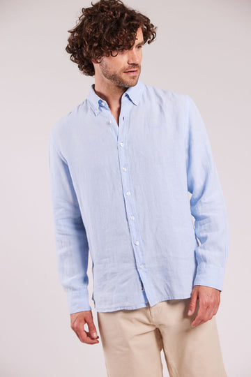 Sebago M Classic Fit Linen Skjorte Light Blue