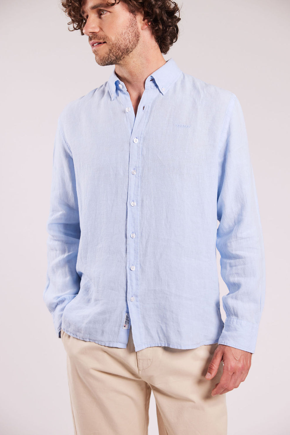 Sebago M Classic Fit Linen Skjorte Light Blue