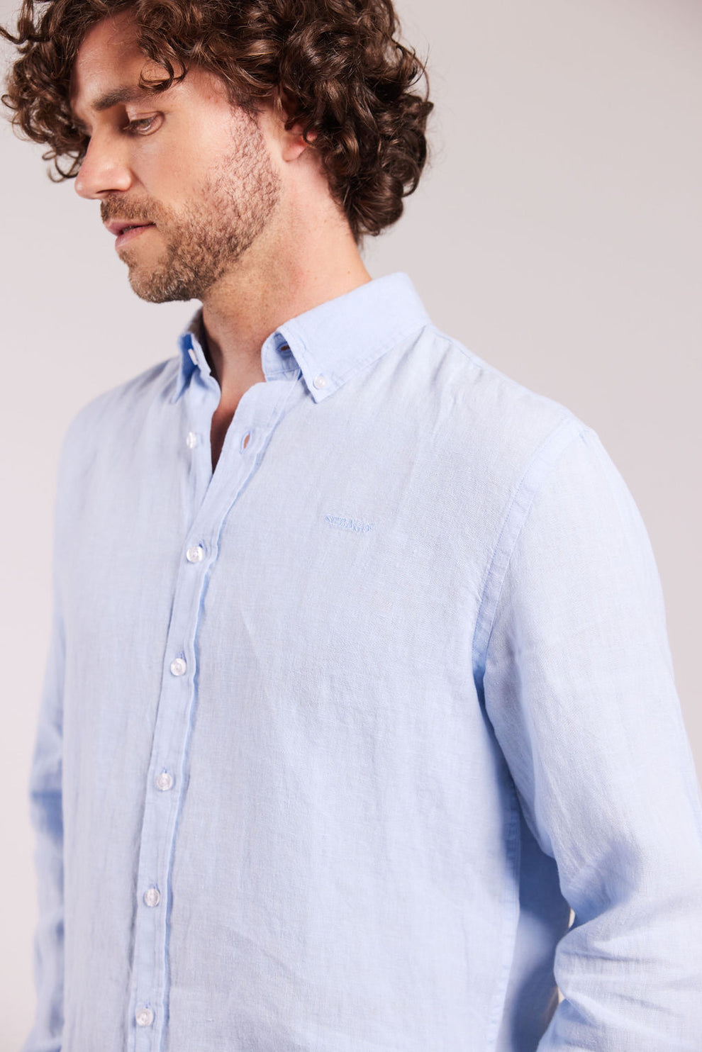 Sebago M Classic Fit Linen Skjorte Light Blue