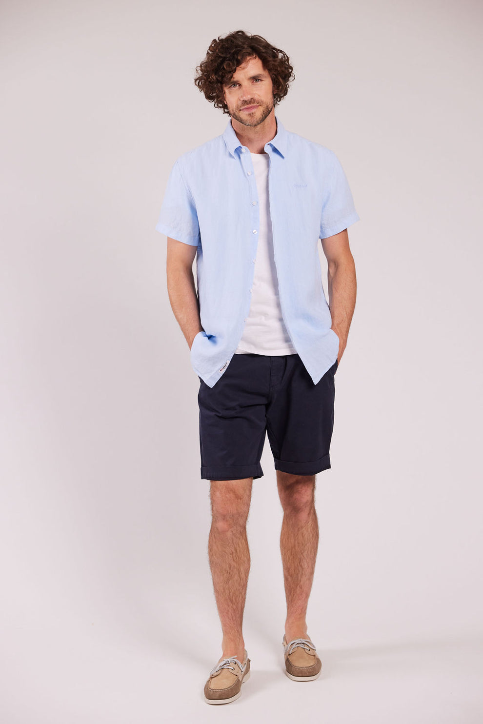 Sebago M Linen Short Sleeve Skjorte Light Blue
