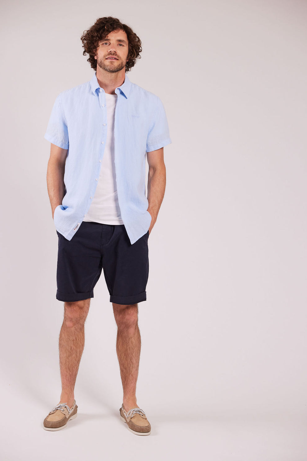Sebago M Linen Short Sleeve Skjorte Light Blue