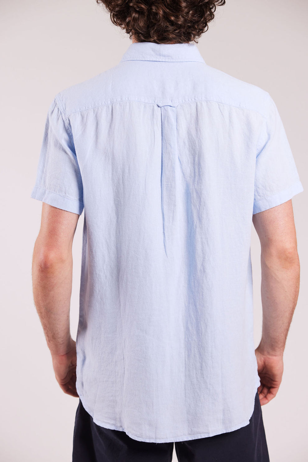 Sebago M Linen Short Sleeve Skjorte Light Blue