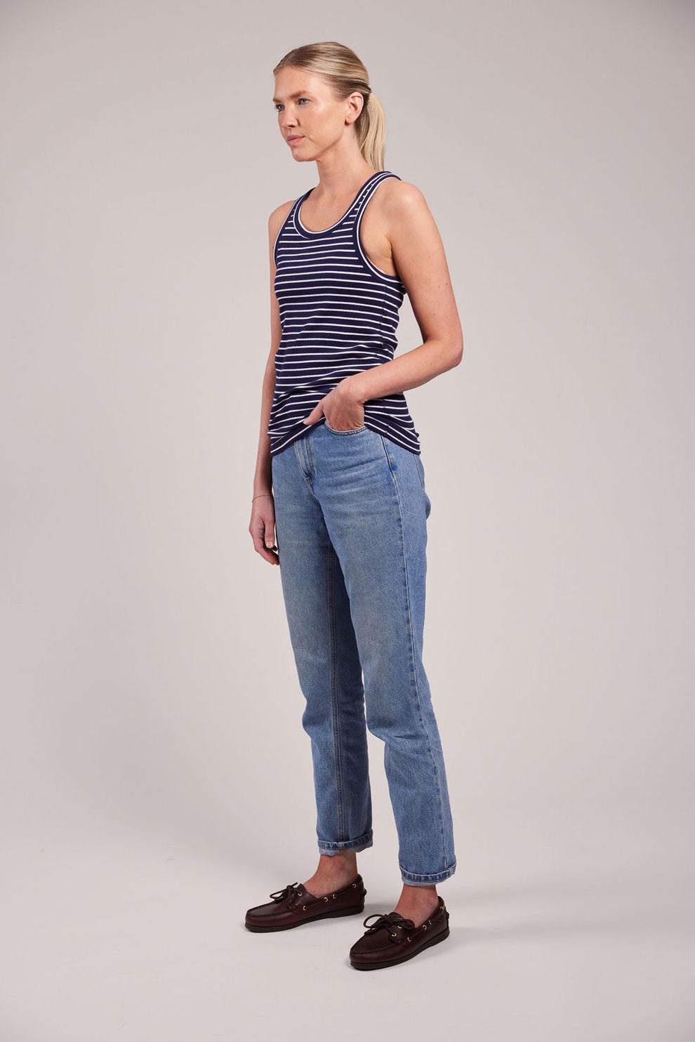 Sebago W Vilma Ribbed Tank Top Navy White