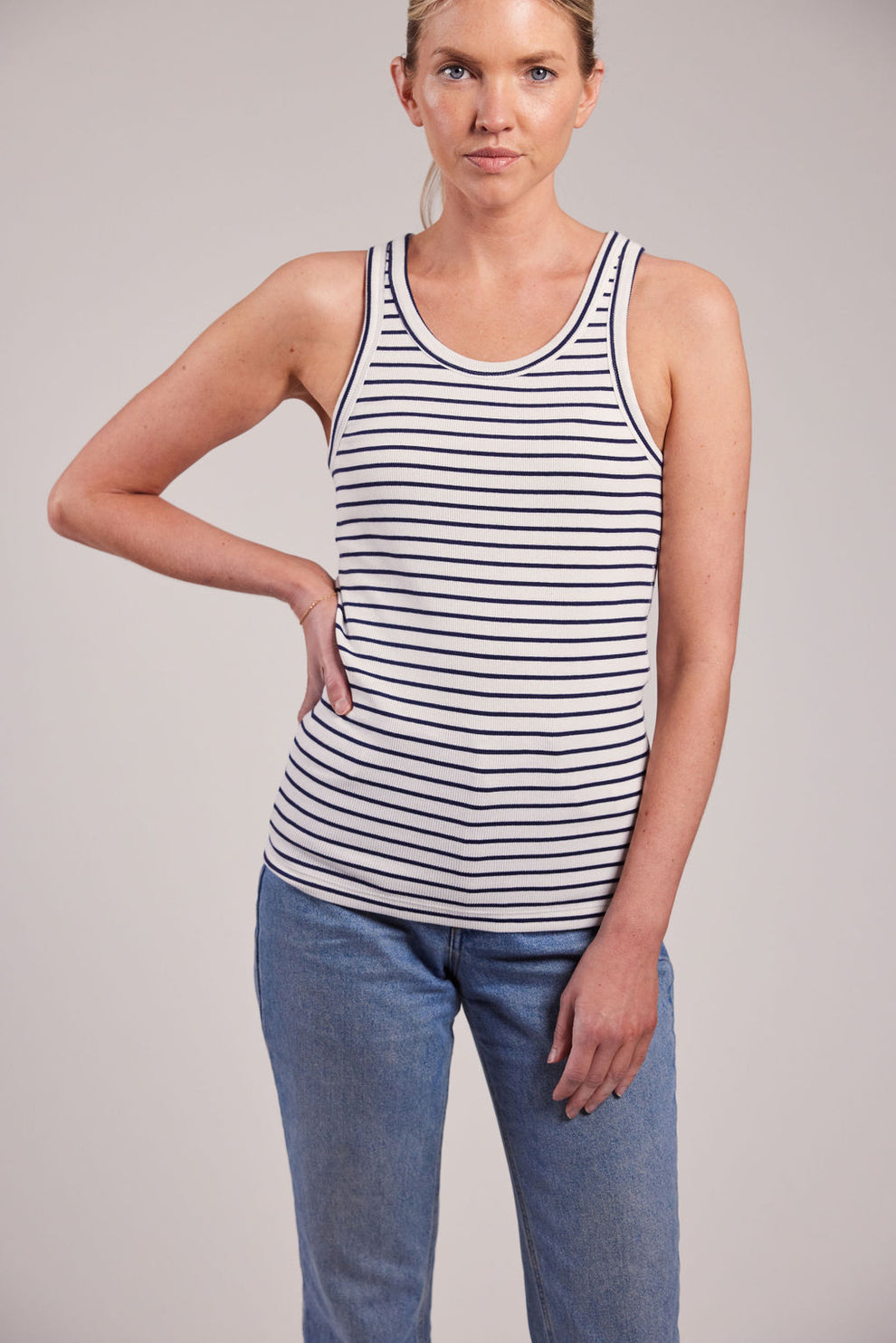 Sebago W Vilma Ribbed Tank Top White Navy