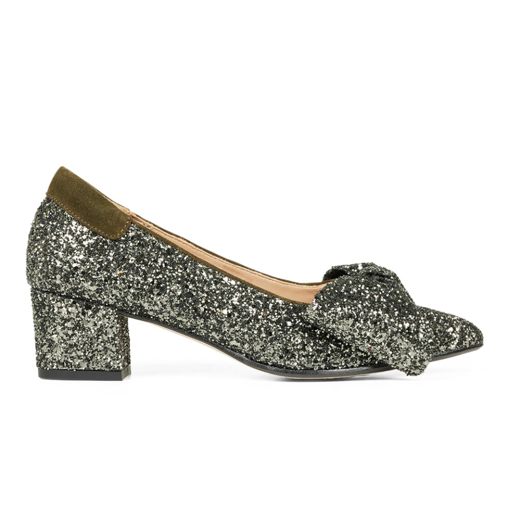 Angulus W Pump m Sløjfe Dark Green Glitter