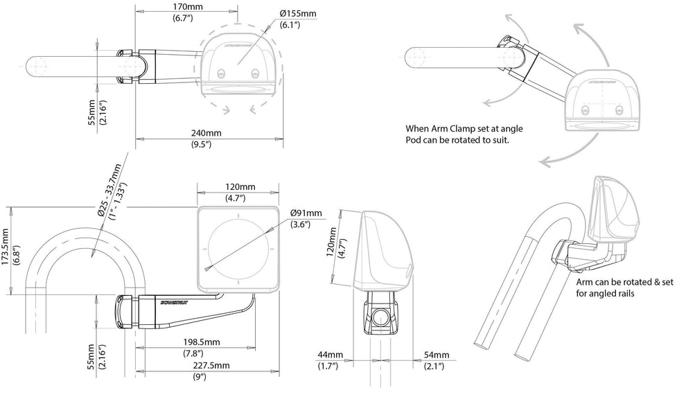 Scanstrut ScanPod SPR-1i-AM instrumenthus med arm til 1 x instrument i standardstørrelse