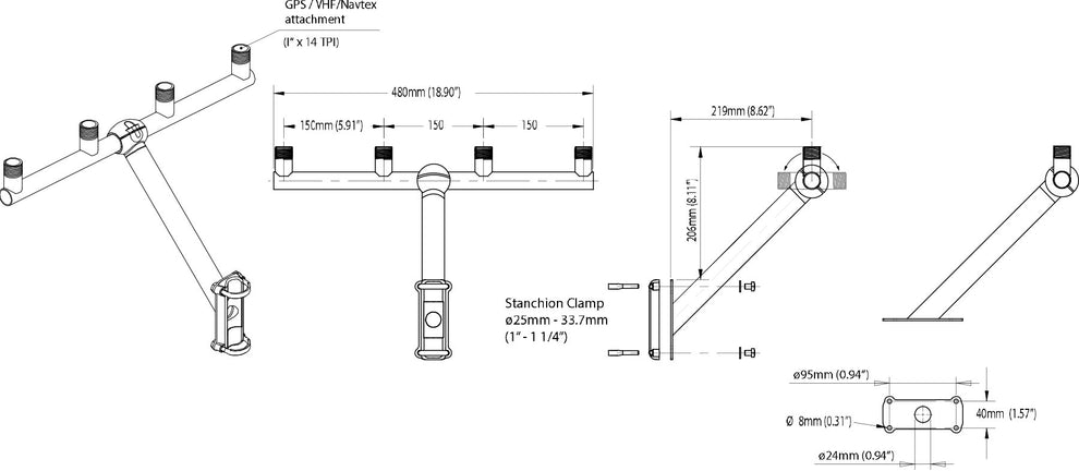 Scanstrut TB-01 T-Bar beslag