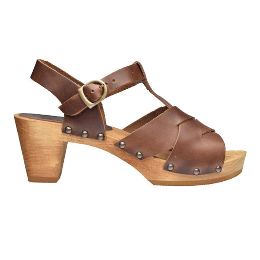 Sanita W Wood-Falo Square Leather Sandal