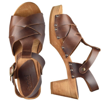 Sanita W Wood-Falo Square Leather Sandal