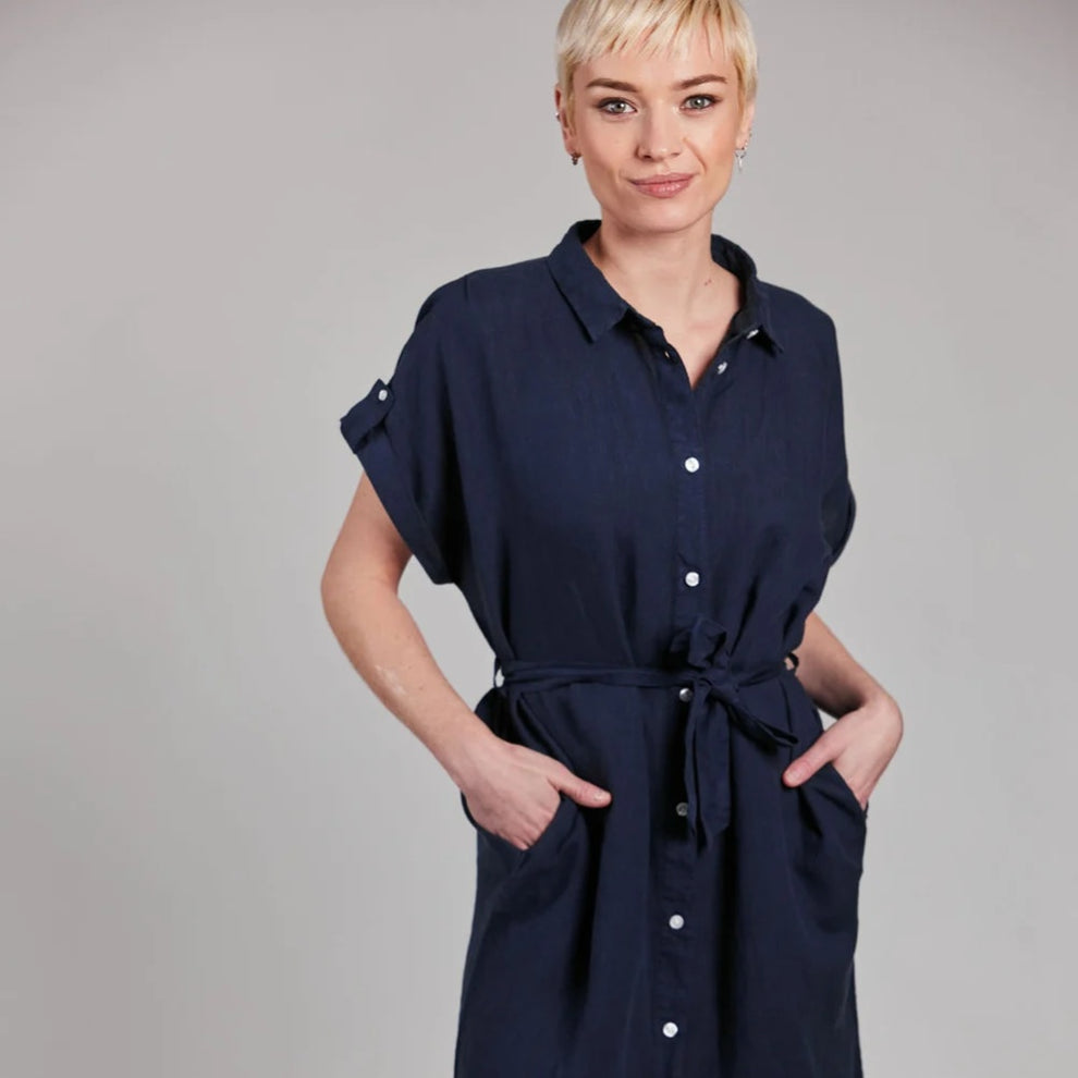 Sebago M Belted Linen Dress Navy