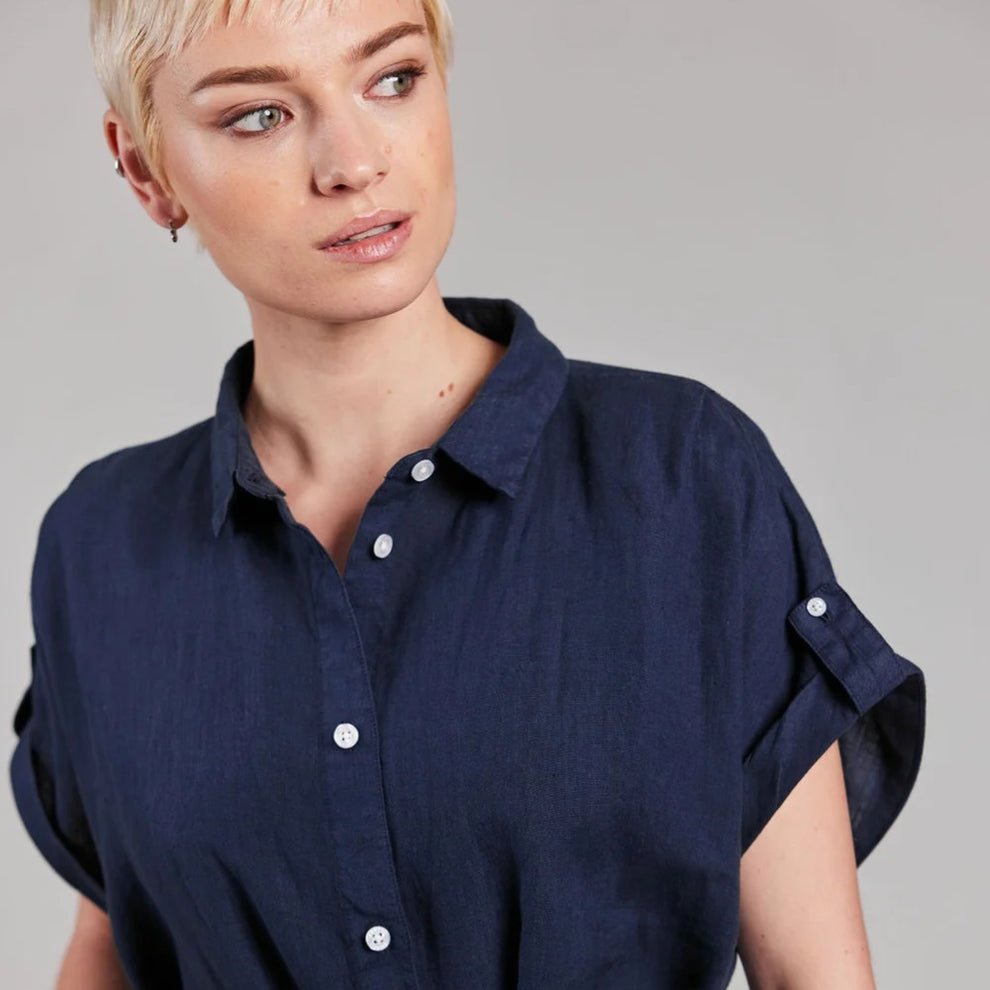 Sebago M Belted Linen Dress Navy
