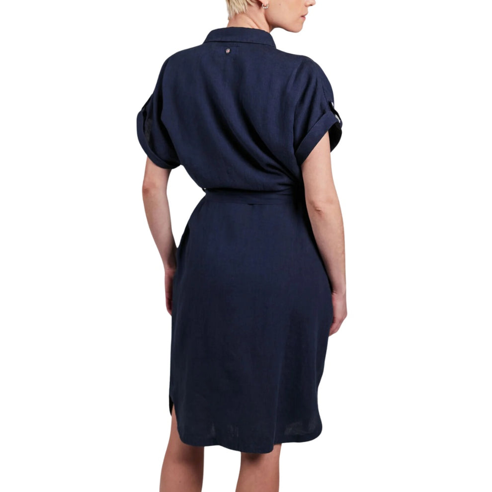 Sebago M Belted Linen Dress Navy