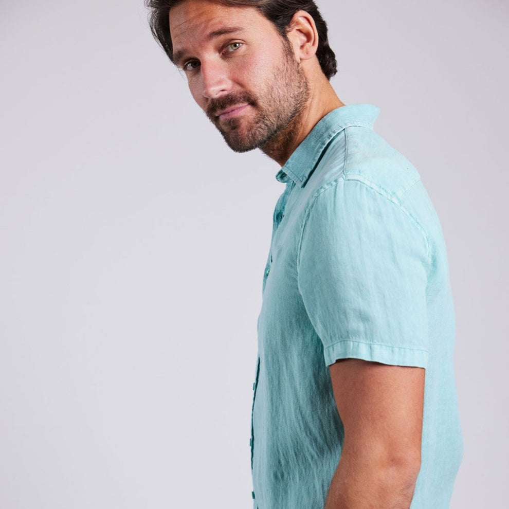 Sebago M Linen Short Sleeve Skjorte Mint