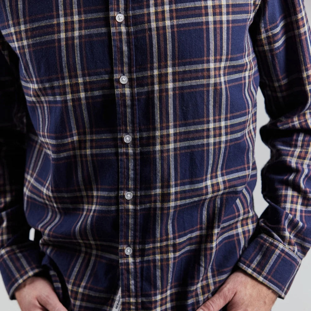 Sebago M Ned Checked Shirt Navy Brown