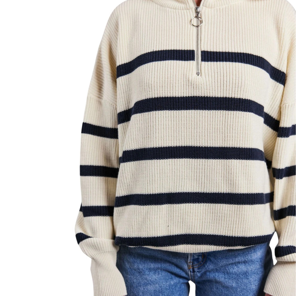 Sebago W Half Zip Sweater Off White Navy