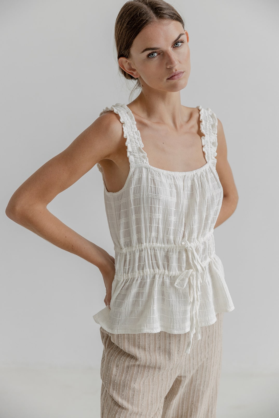 AJ117 Tallis Ladies Woven Top 101 White