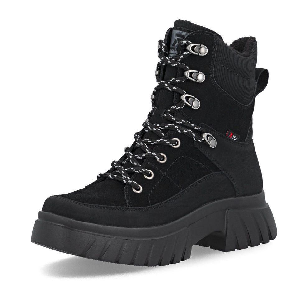Rieker W Snørestøvle med Lynlås Sort