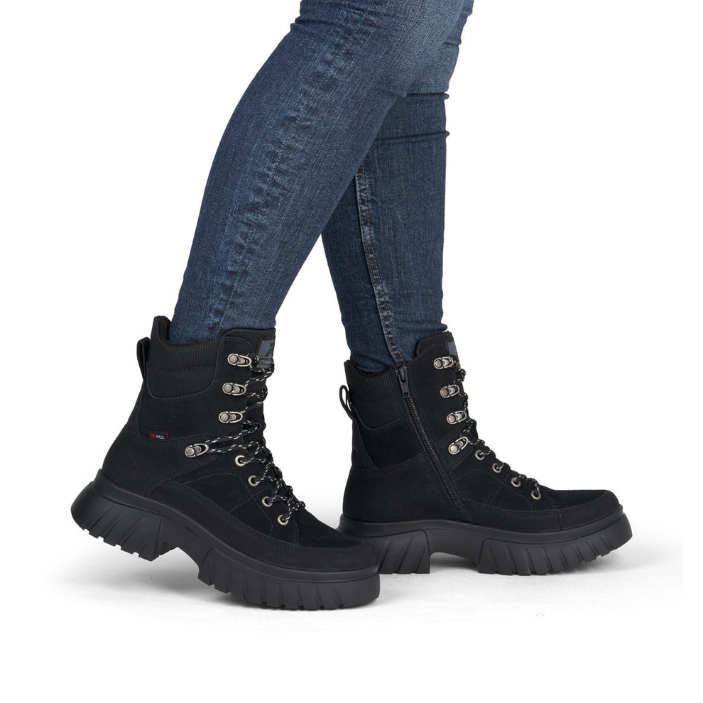 Rieker W Snørestøvle med Lynlås Sort