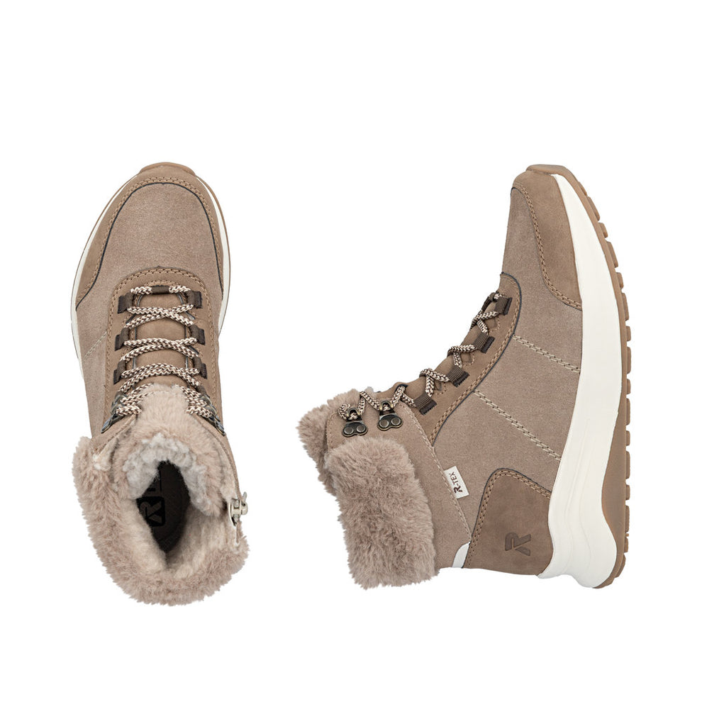 Rieker W Suede Leather Lace Boot Beige - Z0902-64