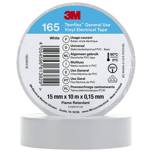 3M isolerbånd 165 15mm, hvid