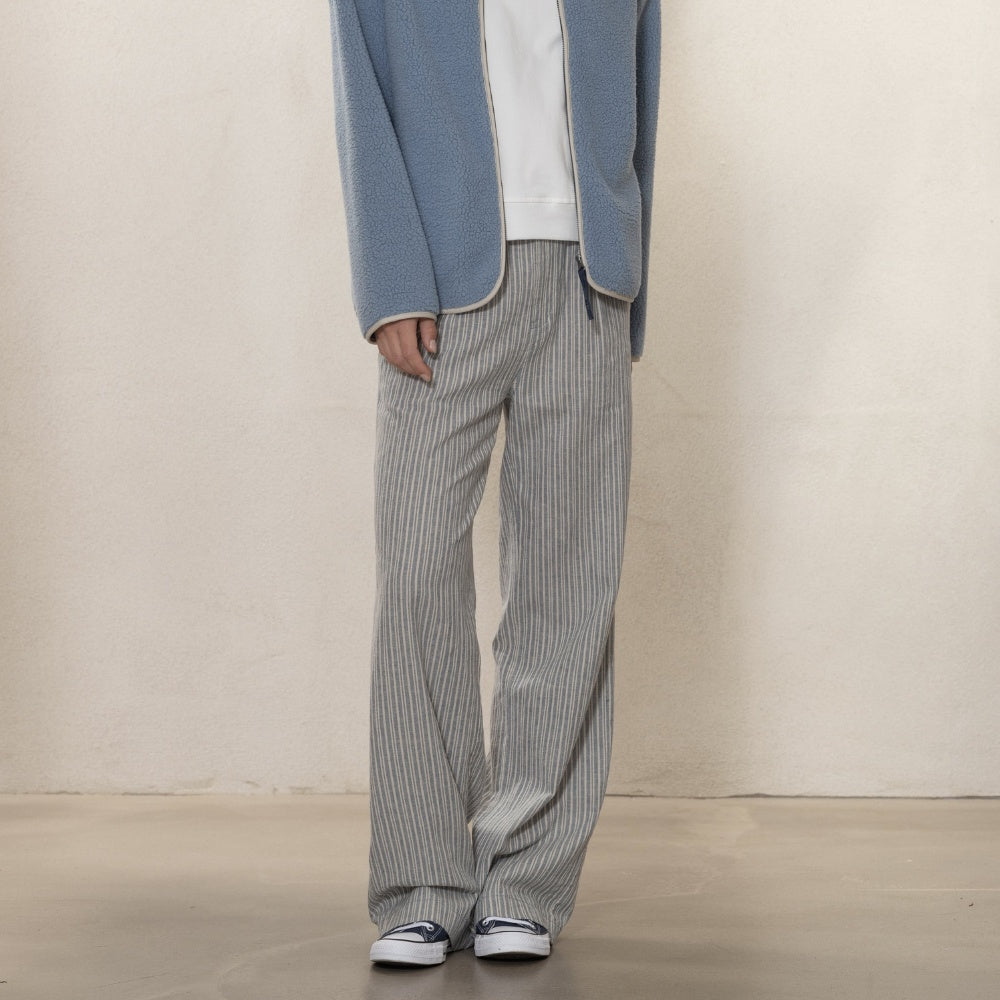 Blue Sportswear Deleste Striped Cot/Lin Trousers Iron Blue W/Chalk