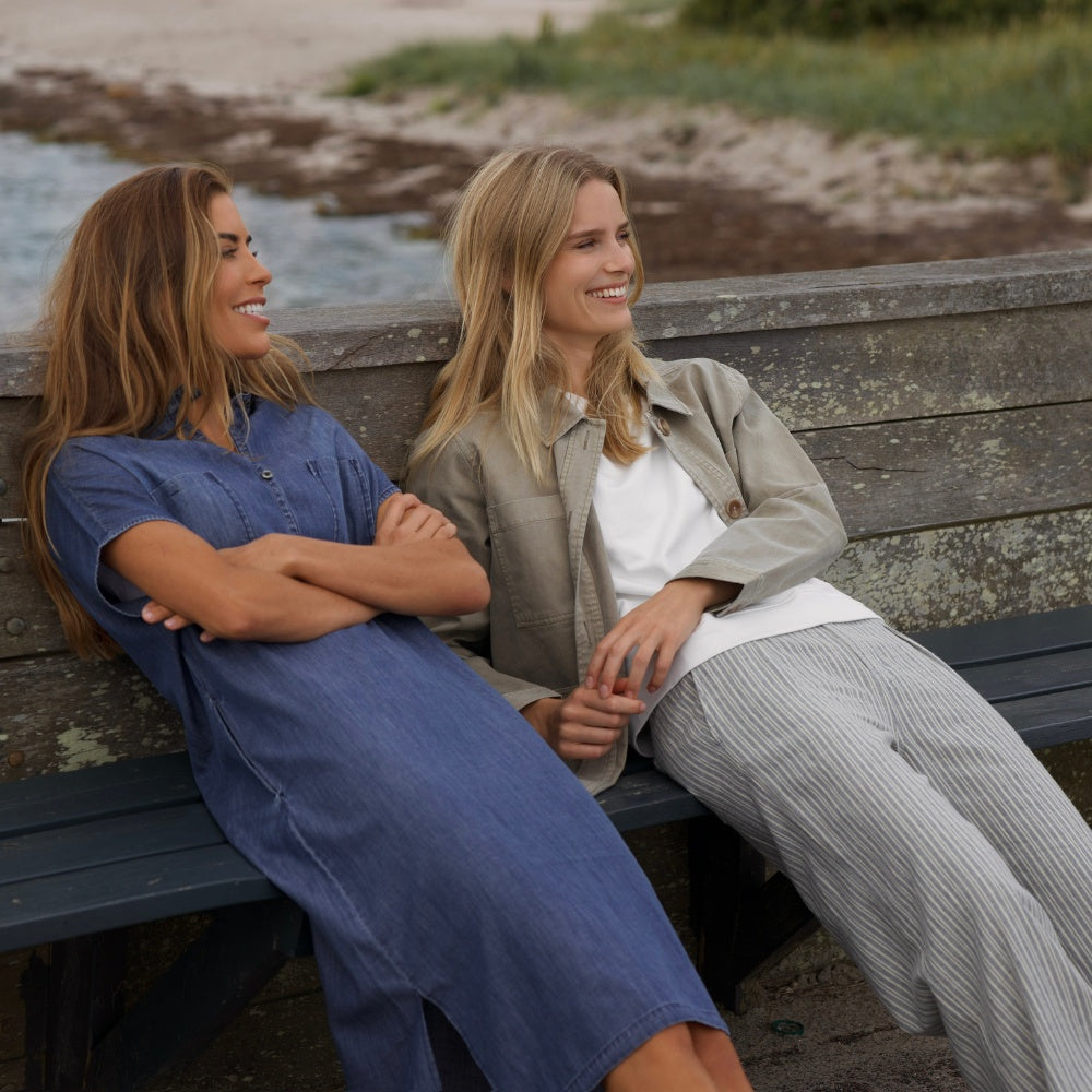 Blue Sportswear Deleste Striped Cot/Lin Trousers Iron Blue W/Chalk