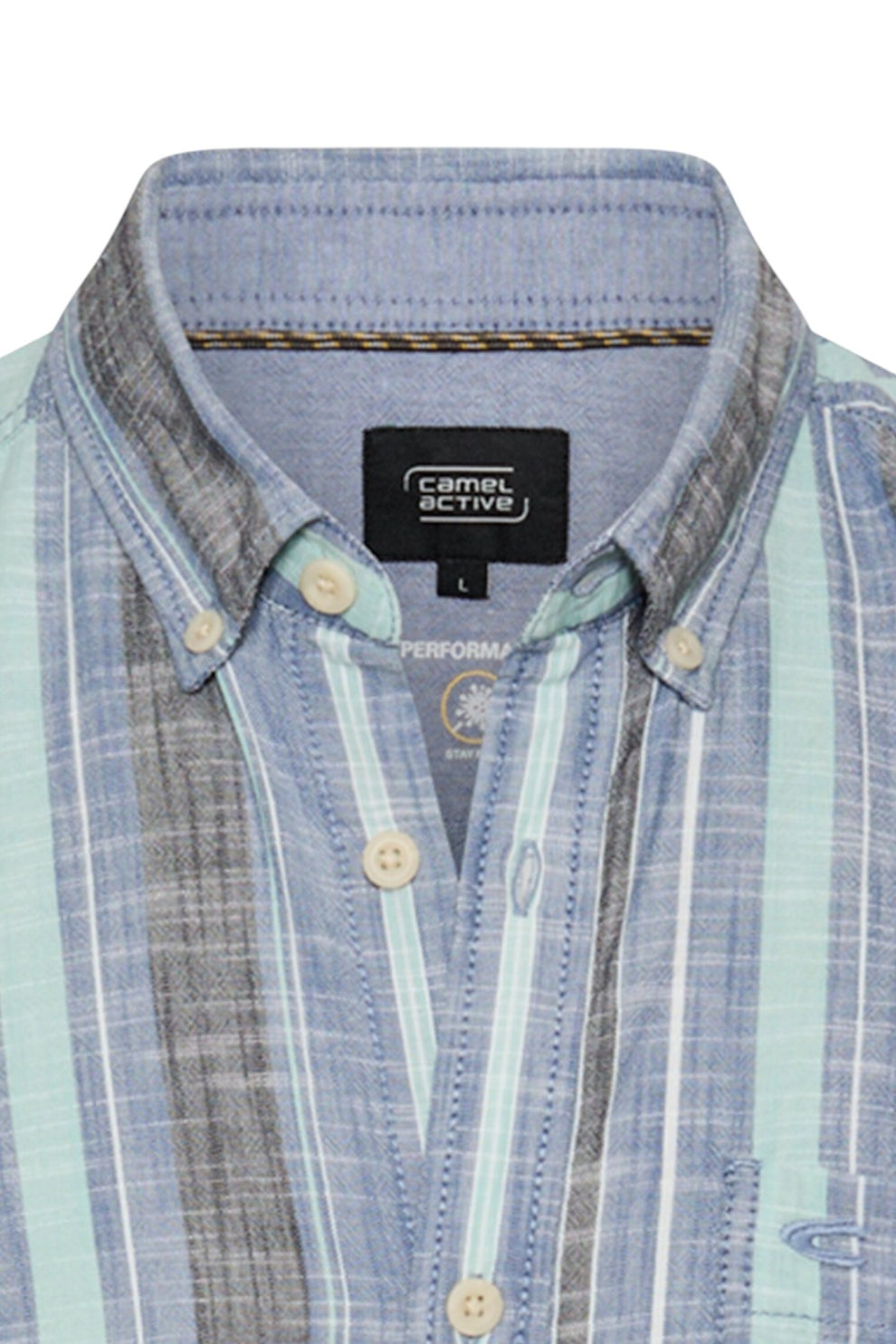 Camel Active M Shirt 1/2 Sleeves Blue Green Stripe