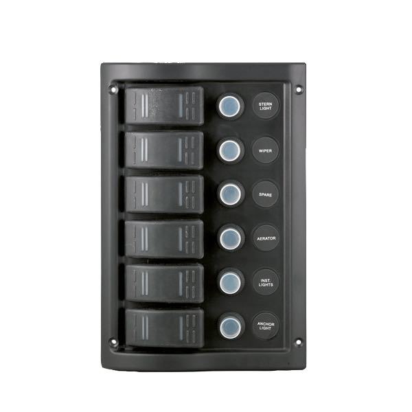 El-panel stænktæt med automatsikring og 6 kontakter, 12V