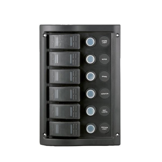 El-panel stænktæt med automatsikring og 6 kontakter, 12V