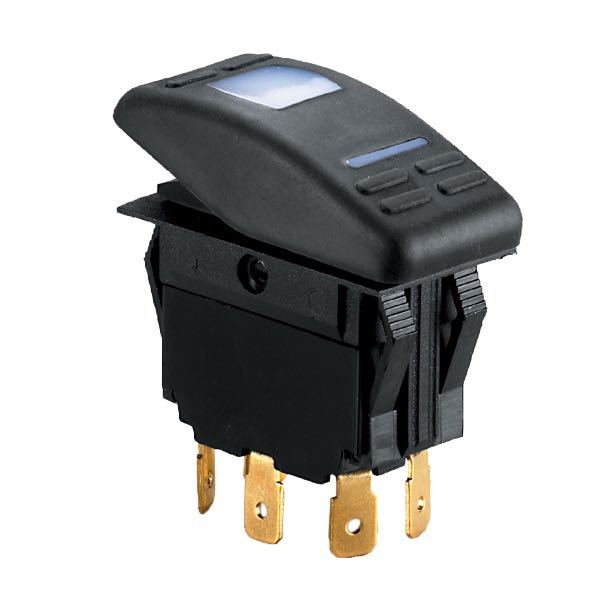 Vandtæt kontakt m/symbol, LED og 6 poler on/off/on