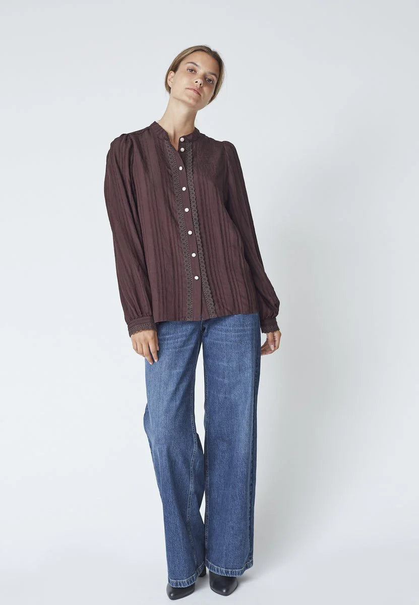 Co´Couture Kesicc Lace Shirt Dark Brown