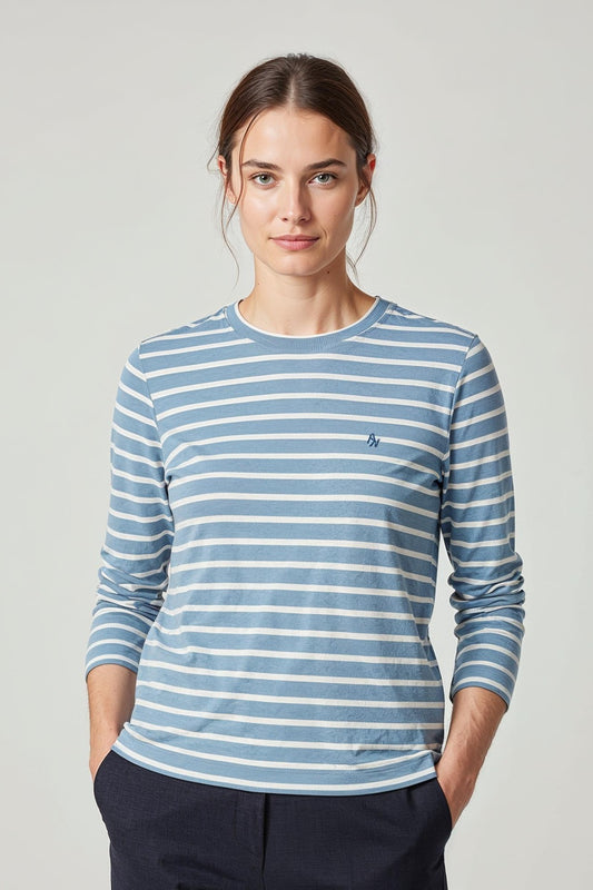 Mads Nørgaard W Pablo Maggie Tee LS Faded Denim/ Vanilla Ice Front