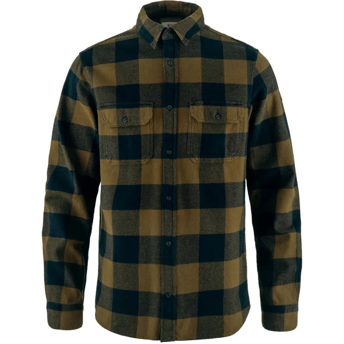 Fjällräven M Övik Heavy Flannel Shirt Wood Brown Dark Navy