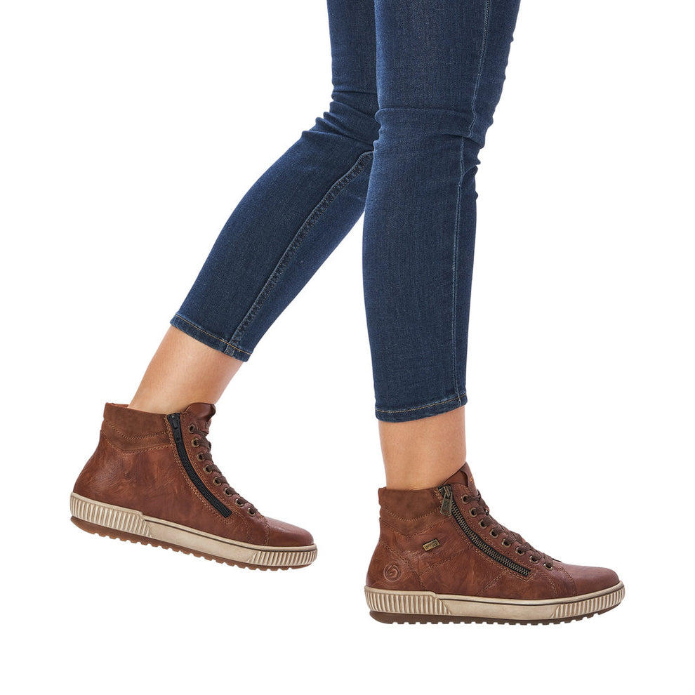 Rieker W Leather Lace Boot Brown - D0772-22